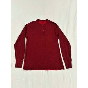 LLBean Mens Traditional Fit Long Sleeve Henley Shirt Red Heather Size M Regular
